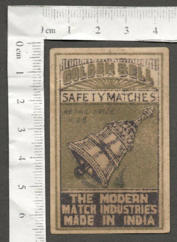 AOP India vintage matchbox label GOLDEN BELL