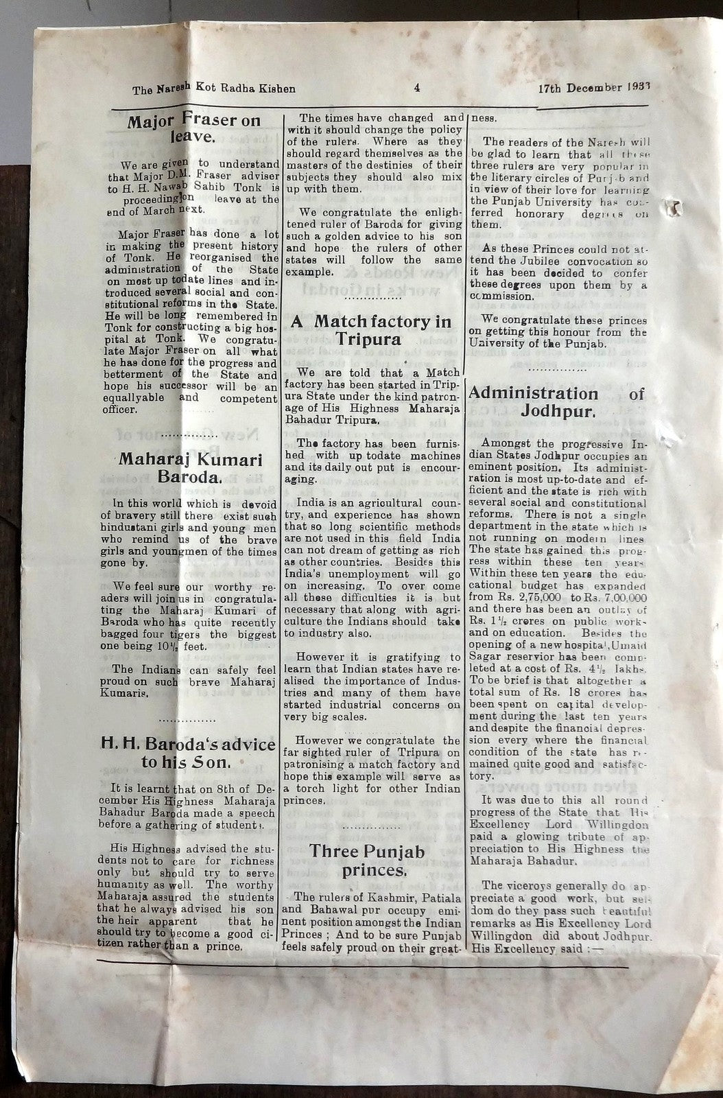 India 1933 weekly THE NARESH Dead Congress to resume law breaking activity Ӝ
