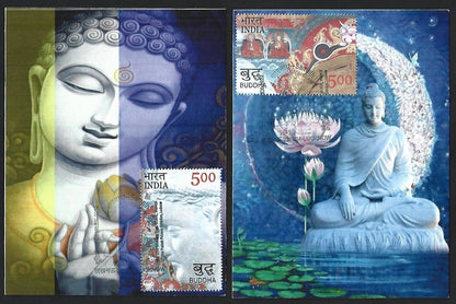 India 2007 Buddha set of 6 on 6 Sarnath 2022 maximum cards