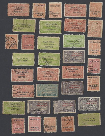 India Travancore State collection of 50 different stamps incl. perforations