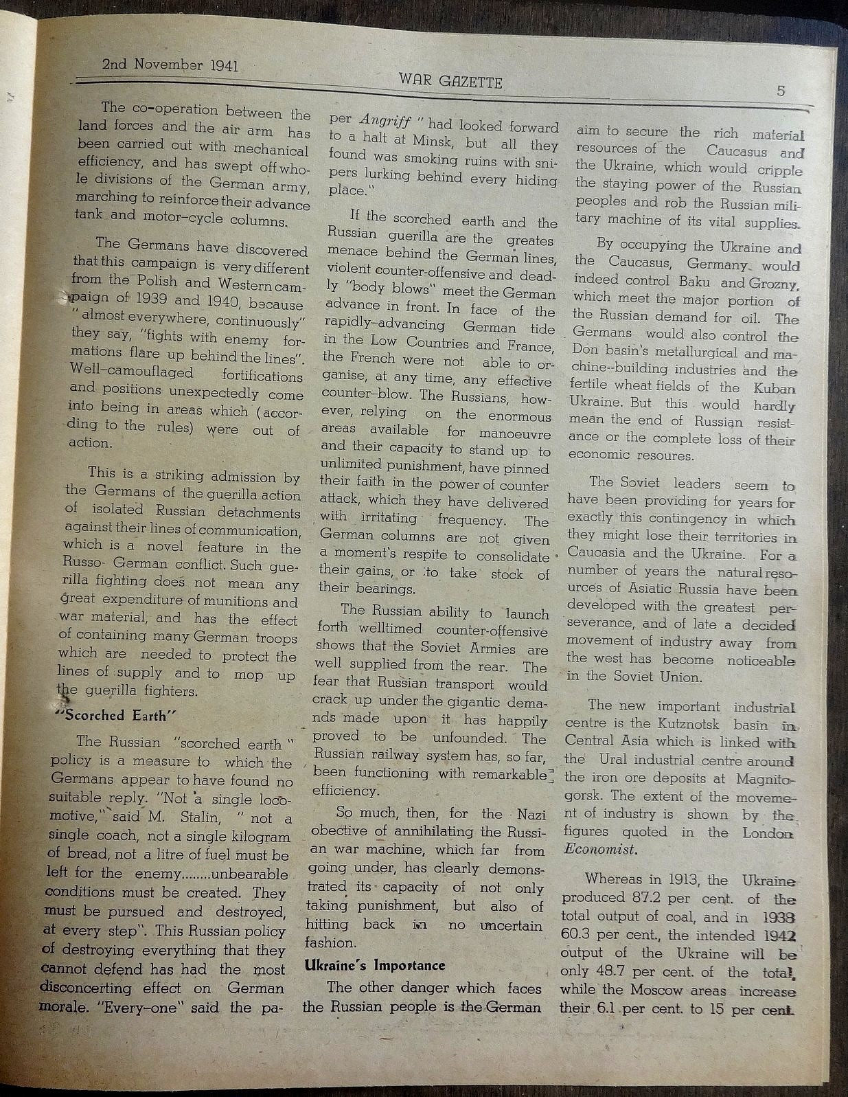 India WISA War Gazettes 2-11-1941 Russia scorched Earth policy, etc (2) Ӝ