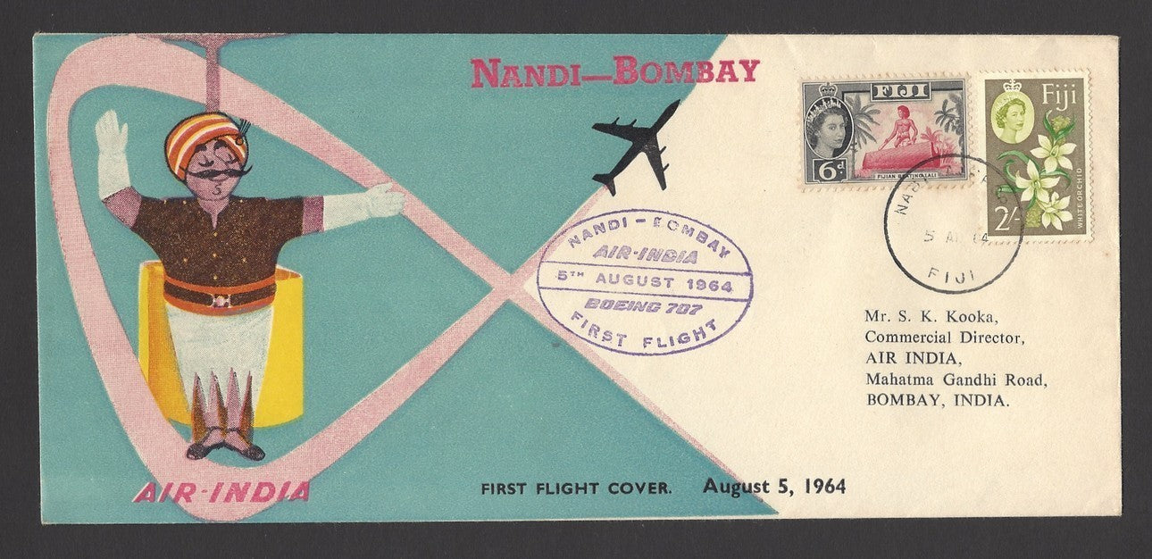 Fiji 1962 Nandi – Bombay & Bombay – Nandi Air India First Flight covers (2)