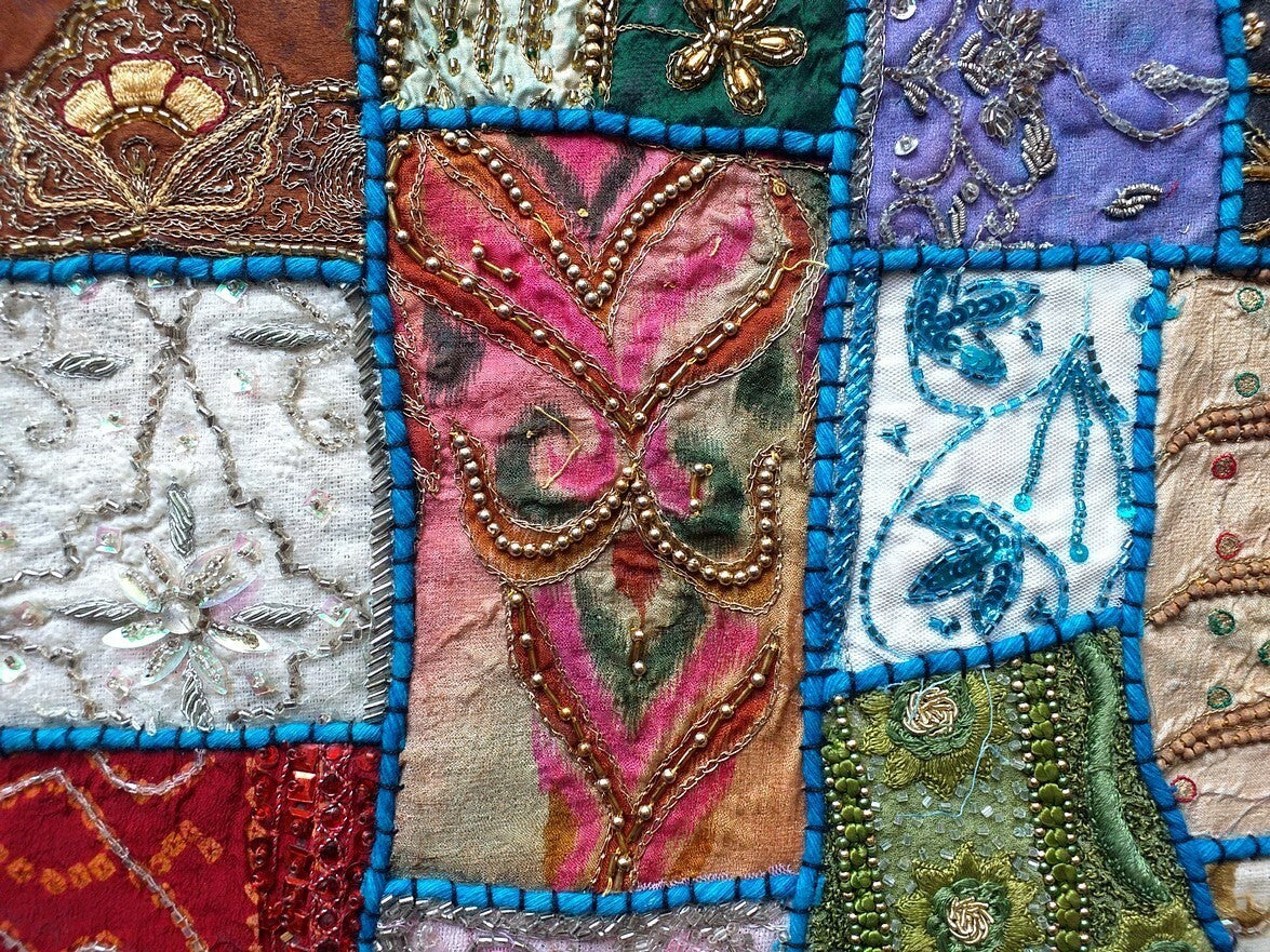 Vintage multipurpose Indian mat wi hand embroidery, sequins, beads, zari, etc