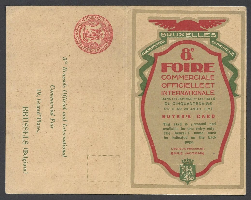 AOPIMT Belgium 8th Annual Official Trade Fair postcard used 1927 to India 