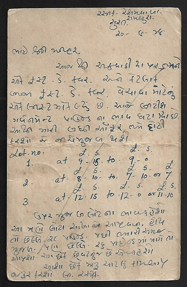AOP India KGVI 1/2a postal card uprated 3 1/2a used 1949 to Mombasa, Kenya