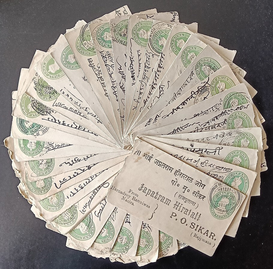 India KGV 1/2a green envelopes x 100 selected for condition WHOLESALE