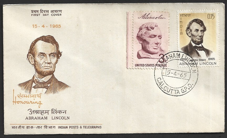 India 1965 combination FDC with India & USA Abraham Lincoln issues