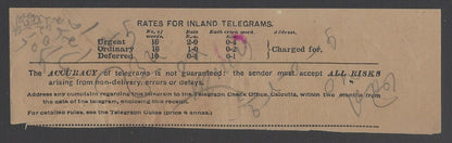 AOPIMT India 1908 telegraph receipt wi intalgio J hs 