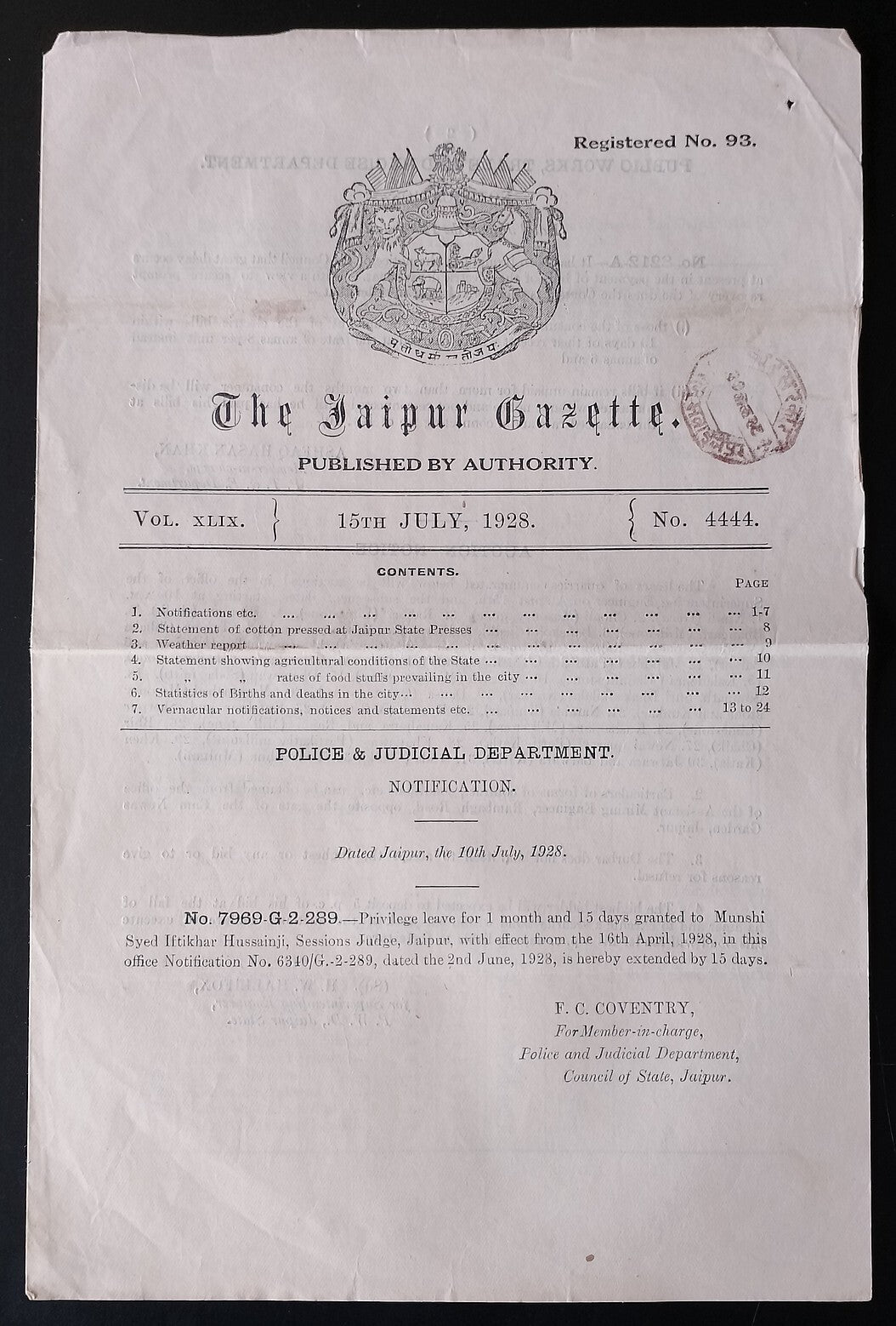 AOP India JAIPUR STATE GAZETTE 1927-48 (5)