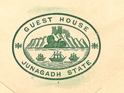 AOP India crested cover GUEST HOUSE JUNAGADH STATE used as a gift envelope