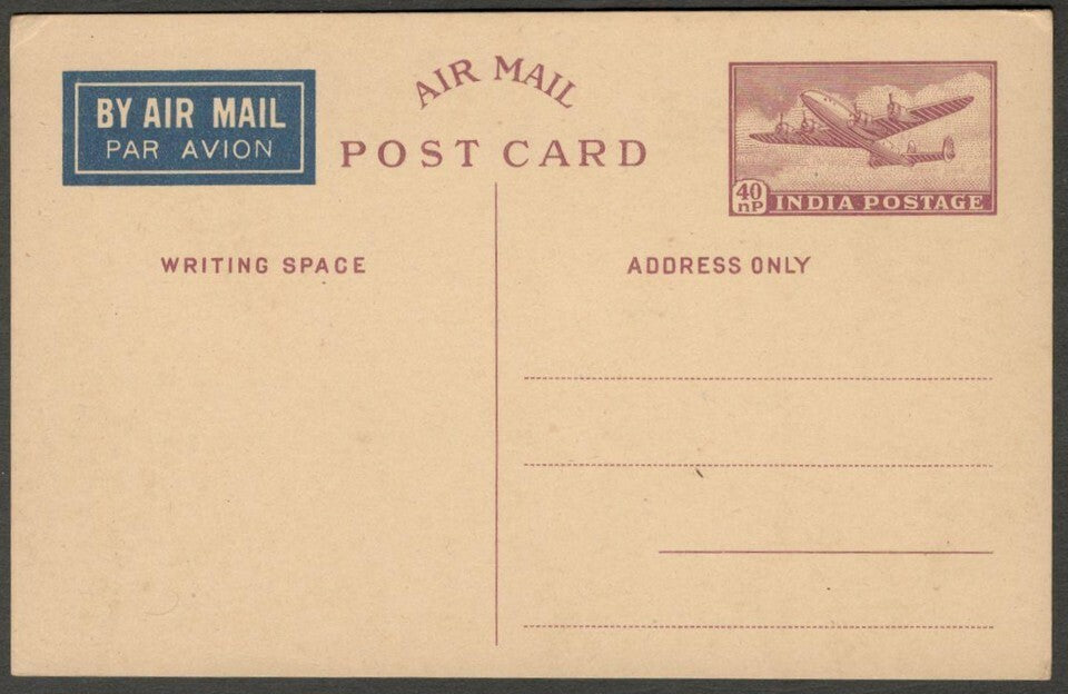 India Airmail postal card 4onp unused