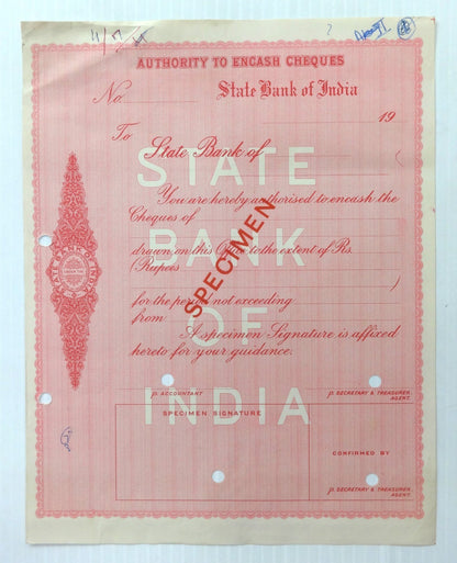 State Bank of Saurashtra India Authority to Encash Cheques SPECIMEN x