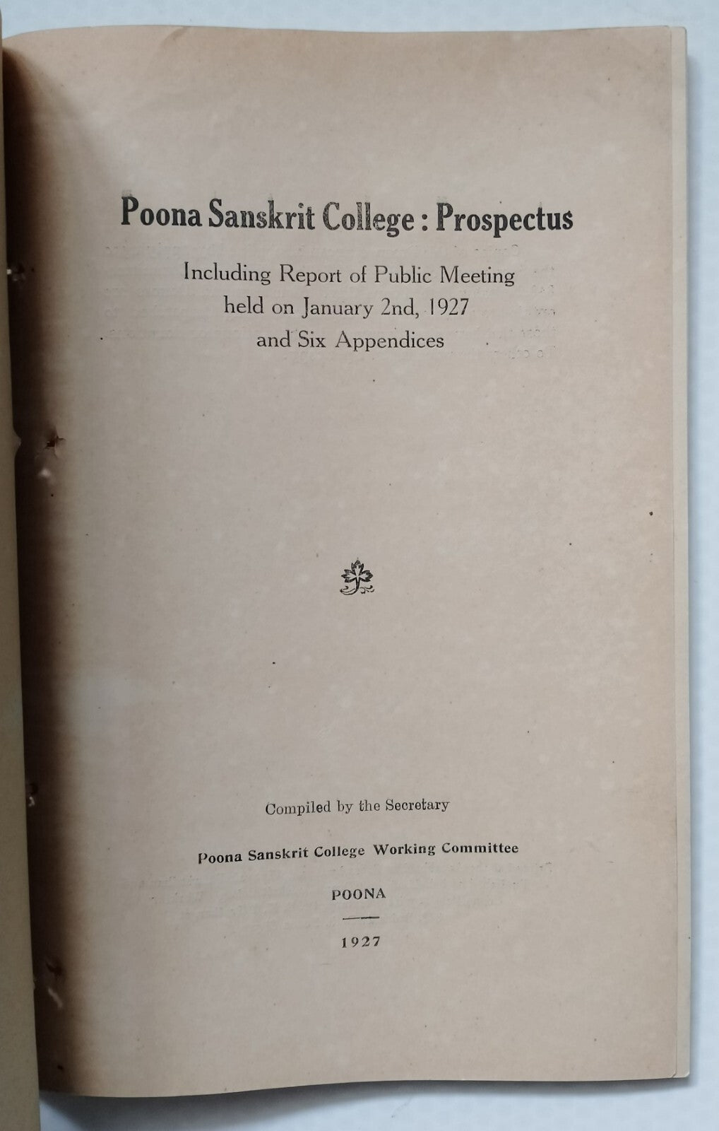 AOP India 1927 Poona Sanskrit College Prospectus