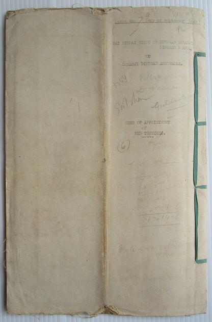 India 1943 Deed of Appointment document with Special Adhesive KGV 20R