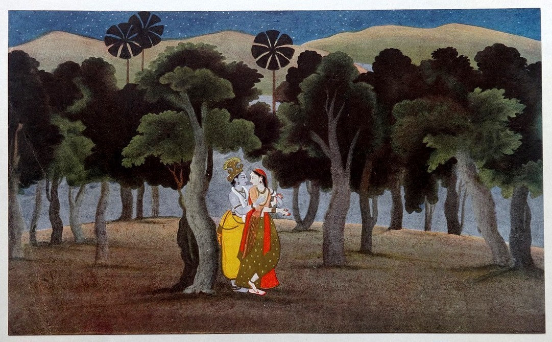 India vintage print Basholi painting Radha & Krishna Ӝ