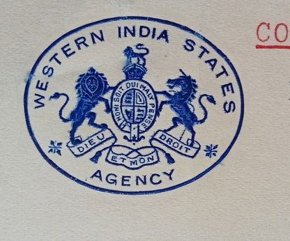 AOP India WISA Western India States Agency crested letter signed Resident Gibson