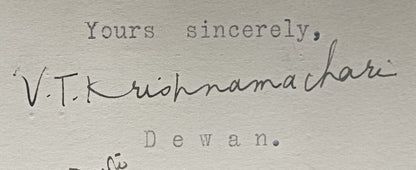 India 1930 crested letter BARODA STATE signed Diwan V T Krishnamacharya