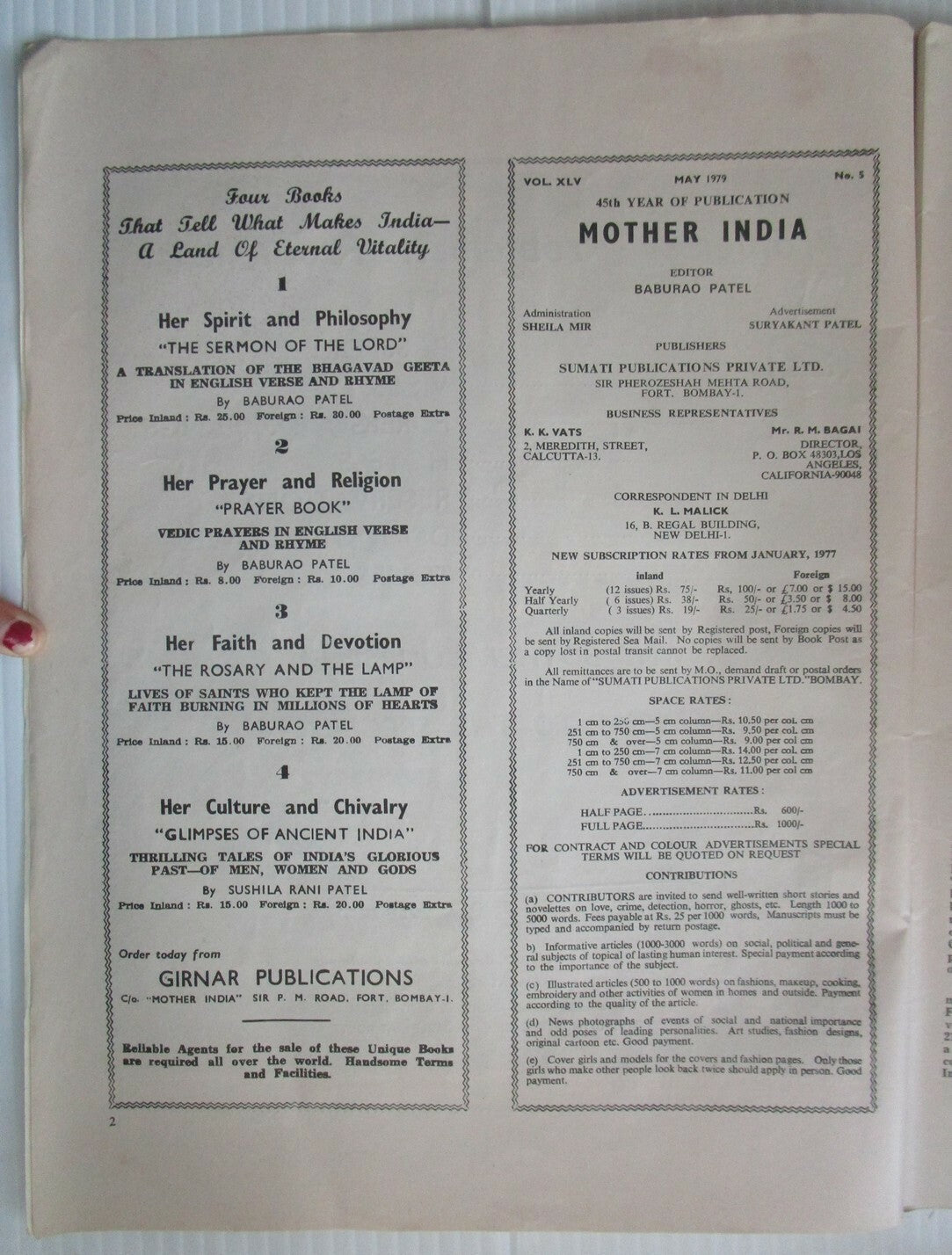 Bollywood : Mother India by Baburao Patel May 1979 issue