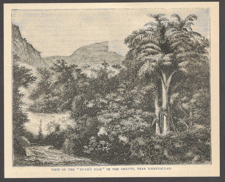India "DUKE'S NOSE" KHANDALLAH GHAUTS engraved print - Rousslet 1876 6.5"x5"