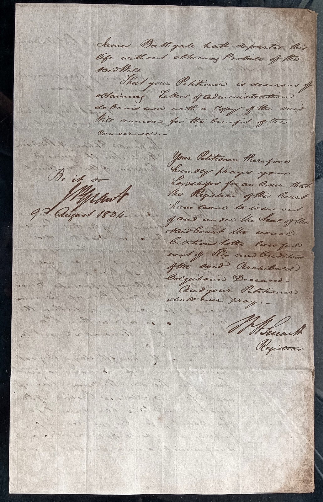 India King William IV 1834 Fort William, Calcutta 2 page document