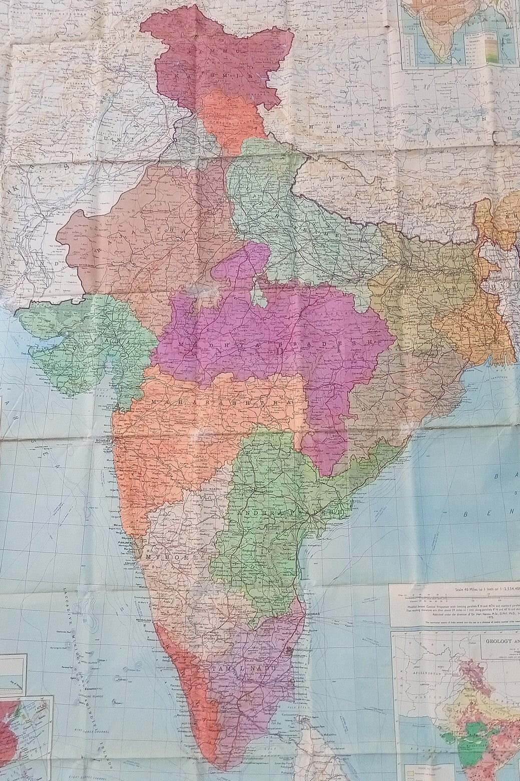 Survey of India 1972 large canvas map India & Adjacent Countries 64" x 72"