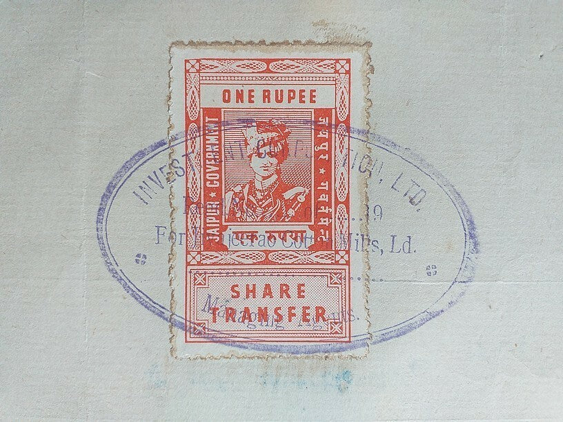 India Jaipur State Share Transfer stamps on forms signed R K Birla (2)