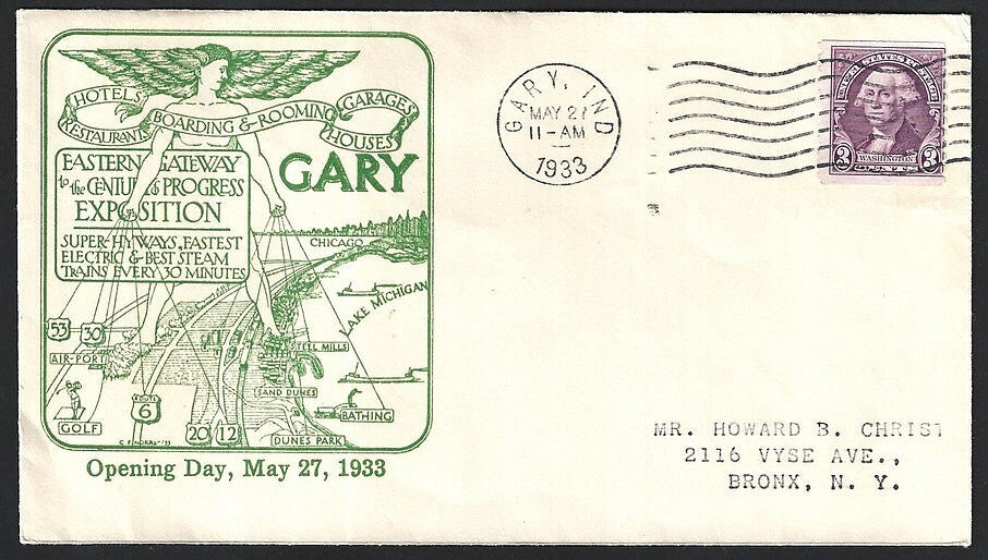 US May 27 1933 CENTURY OF PROGRESS, Gary, Indiana cover