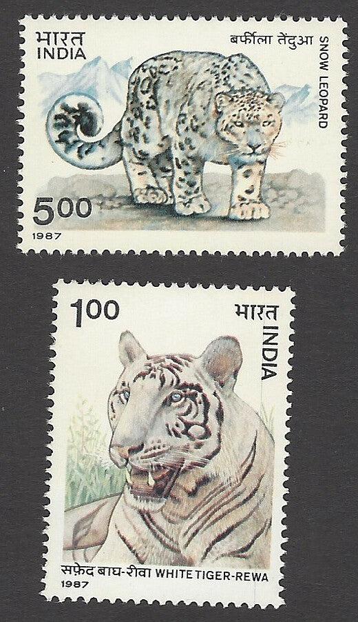 India 1987 Wild Cats – Snow Leopard & White Tiger 2v MNH