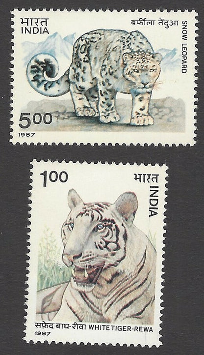 India 1987 Wild Cats – Snow Leopard & White Tiger 2v MNH