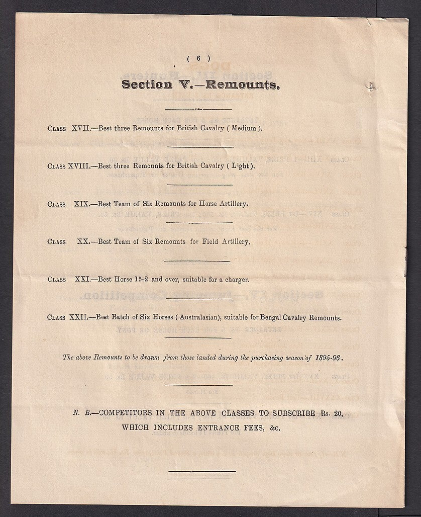 India HORSE & DOG SHOW, Tollygunje, Calcutta 1895 programme, etc.