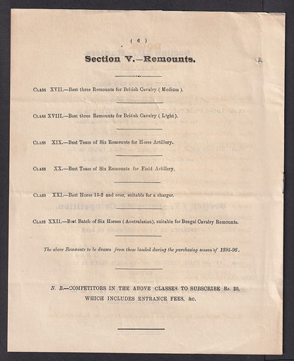 India HORSE & DOG SHOW, Tollygunje, Calcutta 1895 programme, etc.