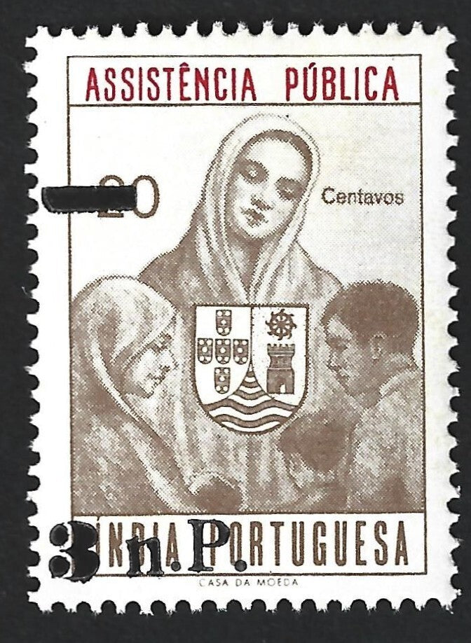 Portuguese india 1962 Assistencia 3np on 20c Barata #21 OVERPRINT MISPALCED MNH