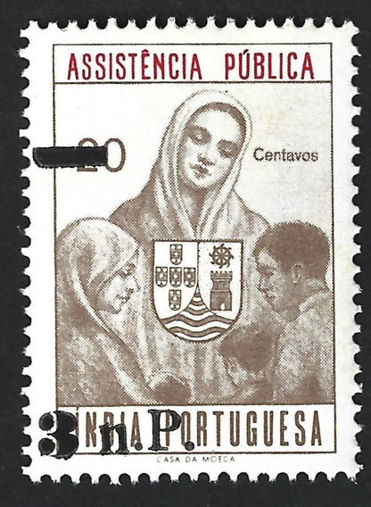 Portuguese india 1962 Assistencia 3np on 20c Barata #21 OVERPRINT MISPALCED MNH
