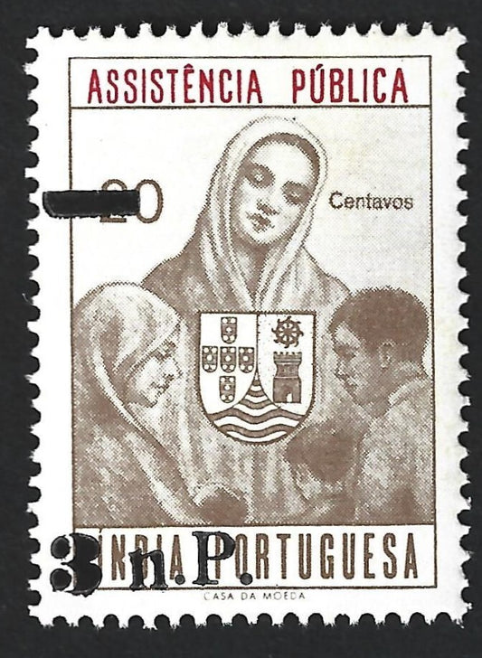 Portuguese india 1962 Assistencia 3np on 20c Barata #21 OVERPRINT MISPALCED MNH