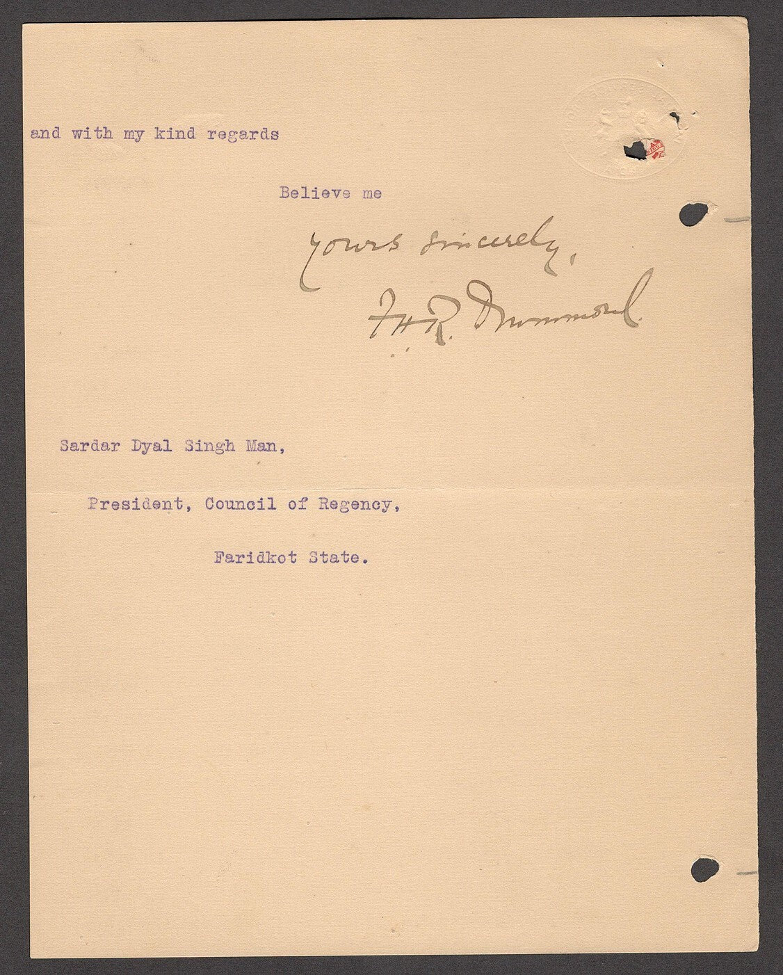 India IMPERIAL SERVICE TROOPS 1910 crested letter
