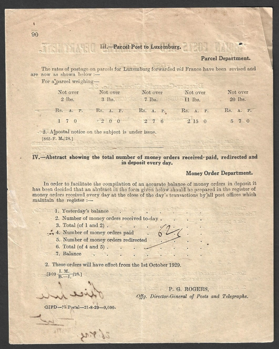 India 1929 DG'S POSTAL CIRCULAR Karachi London Air Mail Service