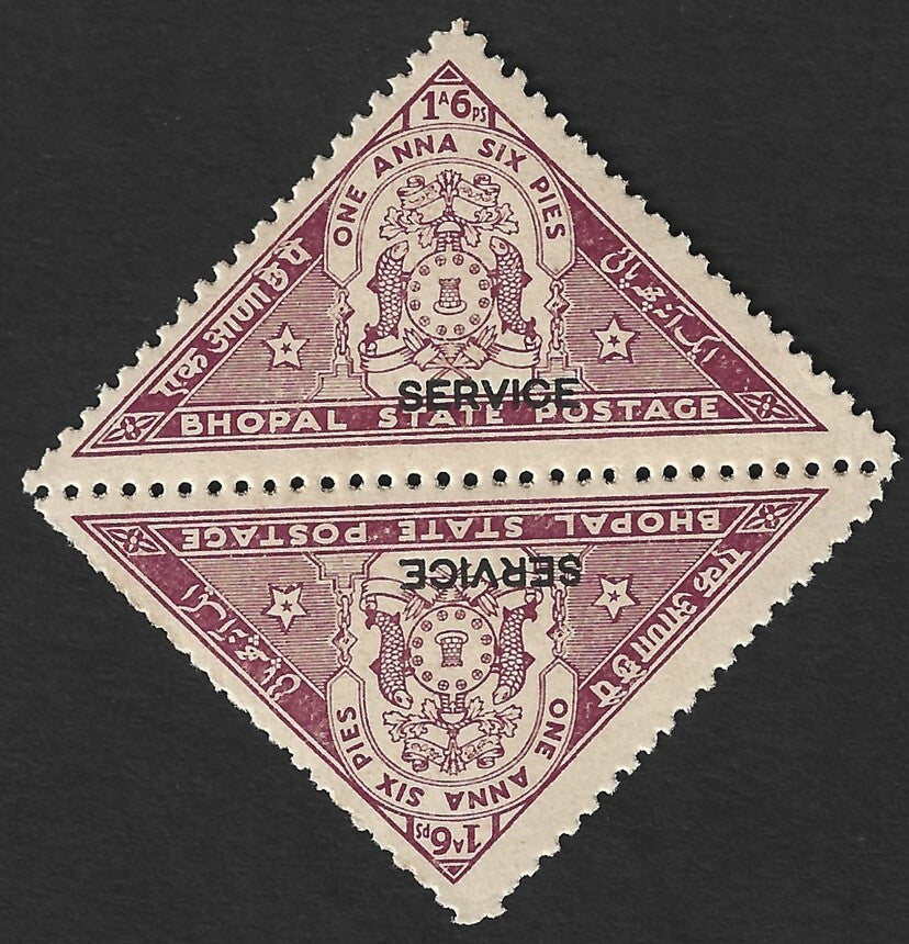 India BHOPAL State 1935-39 1a6p triangle pair MNH. SG O332 £14