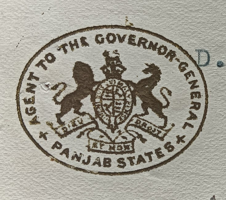 India 1936 crested letter AGENT TO THE GOVERNOR GENERAL * PANJAB STATES