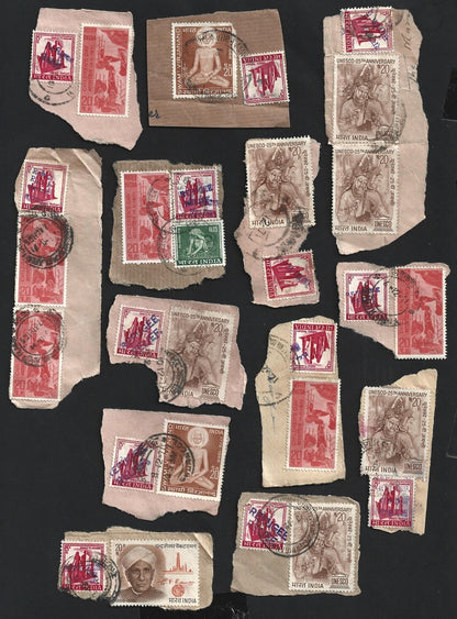 India 1971 Refugee Relief rubberstamp ovpts on pieces 19 pic LARGE COLLECTION