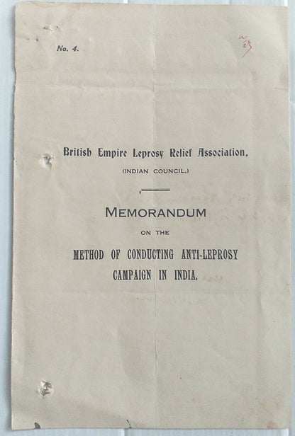India BRITISH EMPIRE LEPROSY RELIEF ASSOC 1940s Memorandum 4pgs