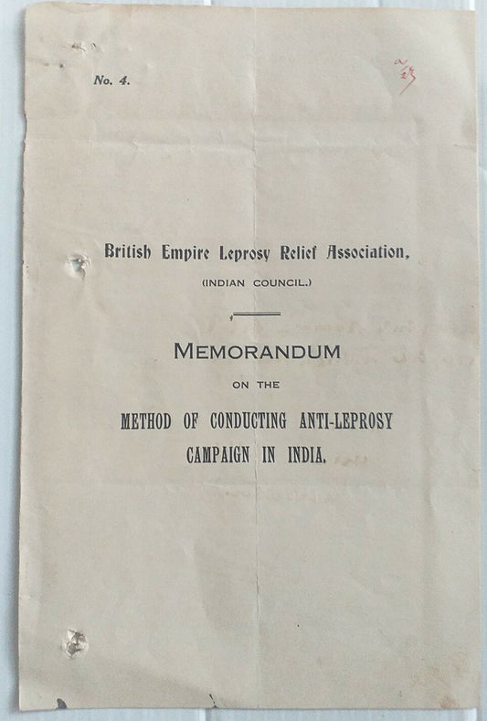 India BRITISH EMPIRE LEPROSY RELIEF ASSOC 1940s Memorandum 4pgs