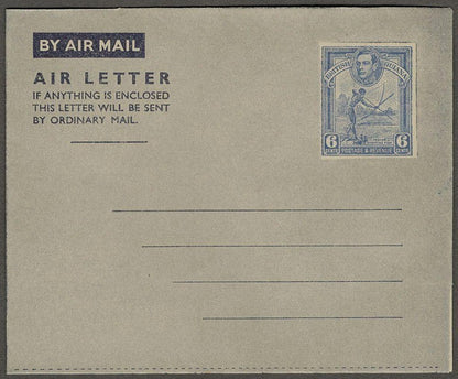 (AOP) British Guiana 1950 6c Indian Shooting Fish aerogramme unused. HG #FG3