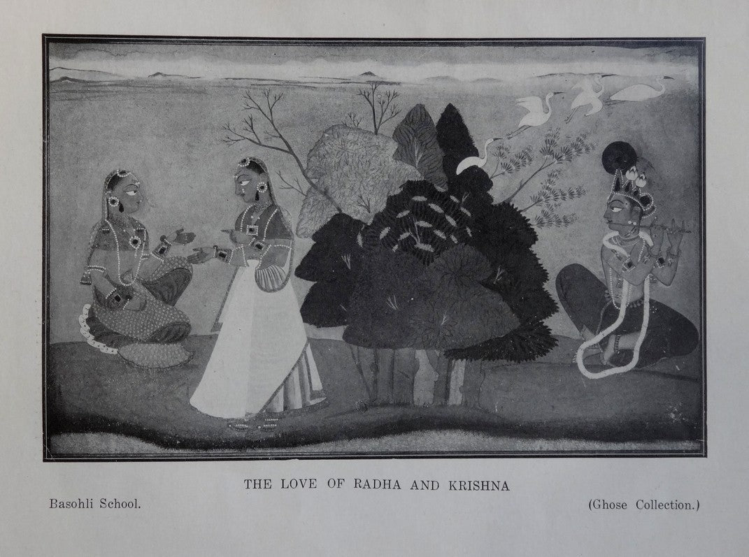 India Love of Radha & Krishna Basohli School vintage 2 side print 14" x 9 1/2"