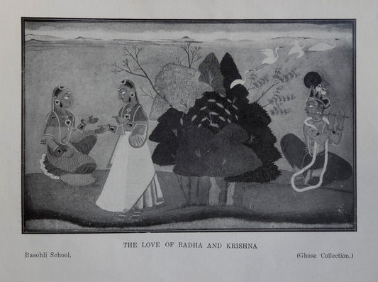 India Love of Radha & Krishna Basohli School vintage 2 side print 14" x 9 1/2"