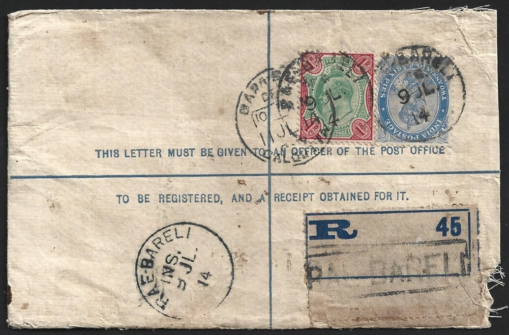 (AOP) India KEdVII 1R bicolor on registered envelope