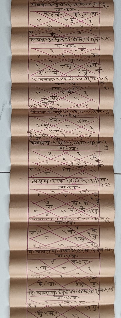 India vintage hand drawn handwritten Hindu horoscope scroll 6 x 114 inches
