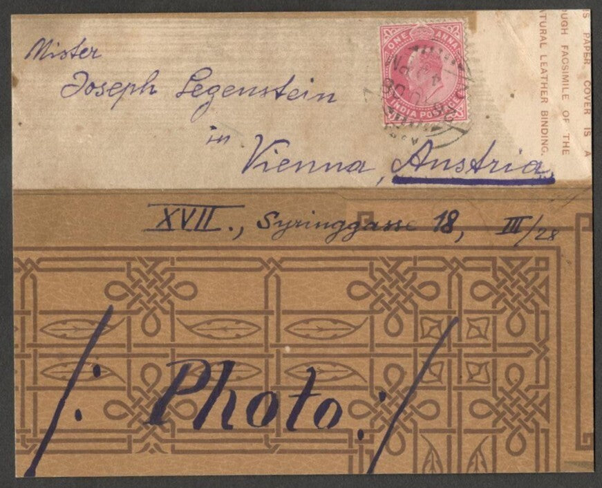 (AOP) India KEdVII 1906 parcel front to Austria