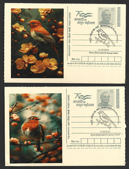 India 2024 Birding Paradise Savoy Hotel postmark cards MULTICOLORED BIRDS (8)