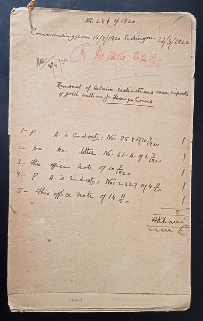 India 1915 documents about re-settings the valuations of Gold Coins, etc.
