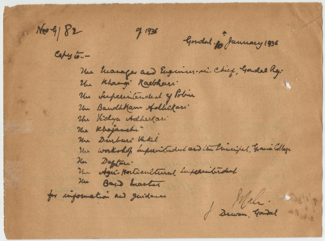 India 1936 Viceroy’s Camp Junagadh OSD telegram etc
